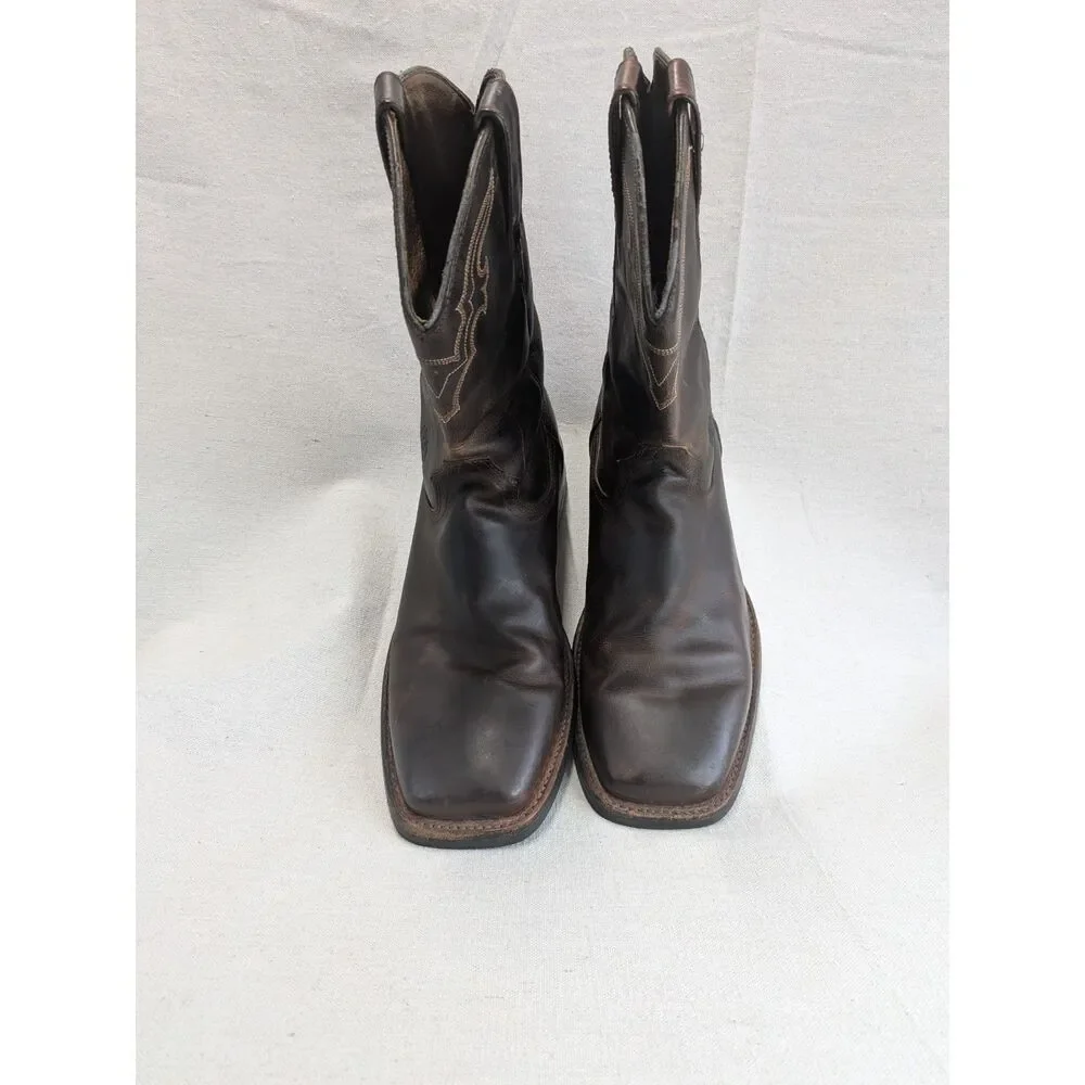 Western Cowboy Ranch Men 8.5D Ariat Brown Leather Square Toe Boots
